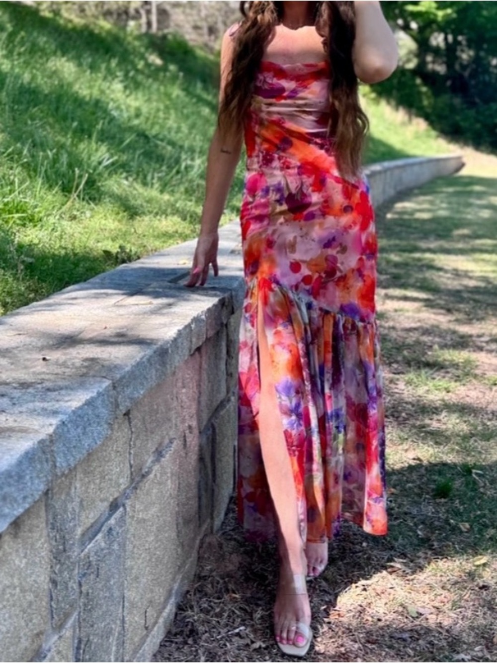 En Saison Floral Watercolor Maxi Dress with Side Slit - Pink Multi